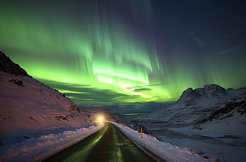 极光现象的公路和雪山,高清,摄影图,摄影图片,图片大全,摄影图免费下载